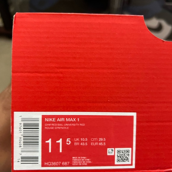 Brand New Nike Air Max 1 Gym Red University Red HQ3607-687 Men's Size 11.5 - Picture 7 of 8